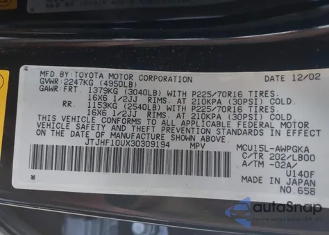 2003 Lexus Rx 300 из США, поврежденный, VIN JTJHF10UX30309194